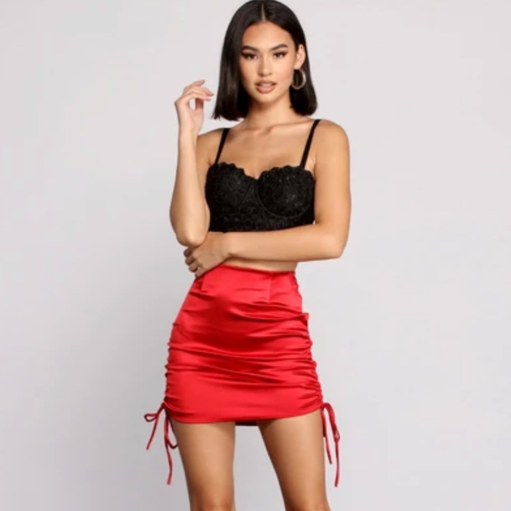 Red Ruched Mini Skirt